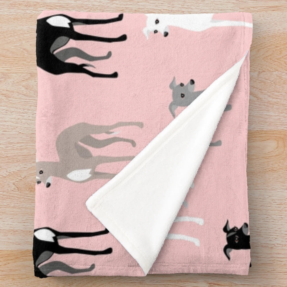 Soft and cozy plush blanket featuring a pink pattern design with Italian Greyhounds or Whippets