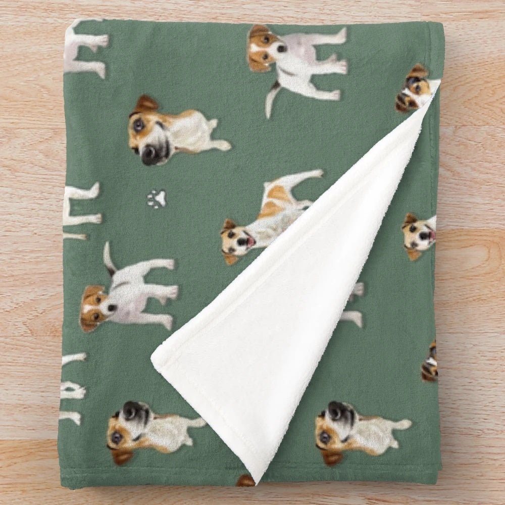 Jack Russell Terrier pattern plush blanket with cartoon dog design