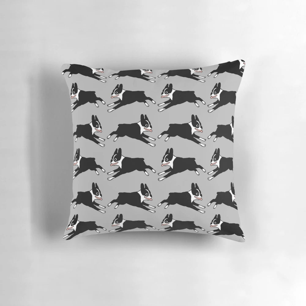 Jumping Boston Terrier Cartoon Dog Pillow