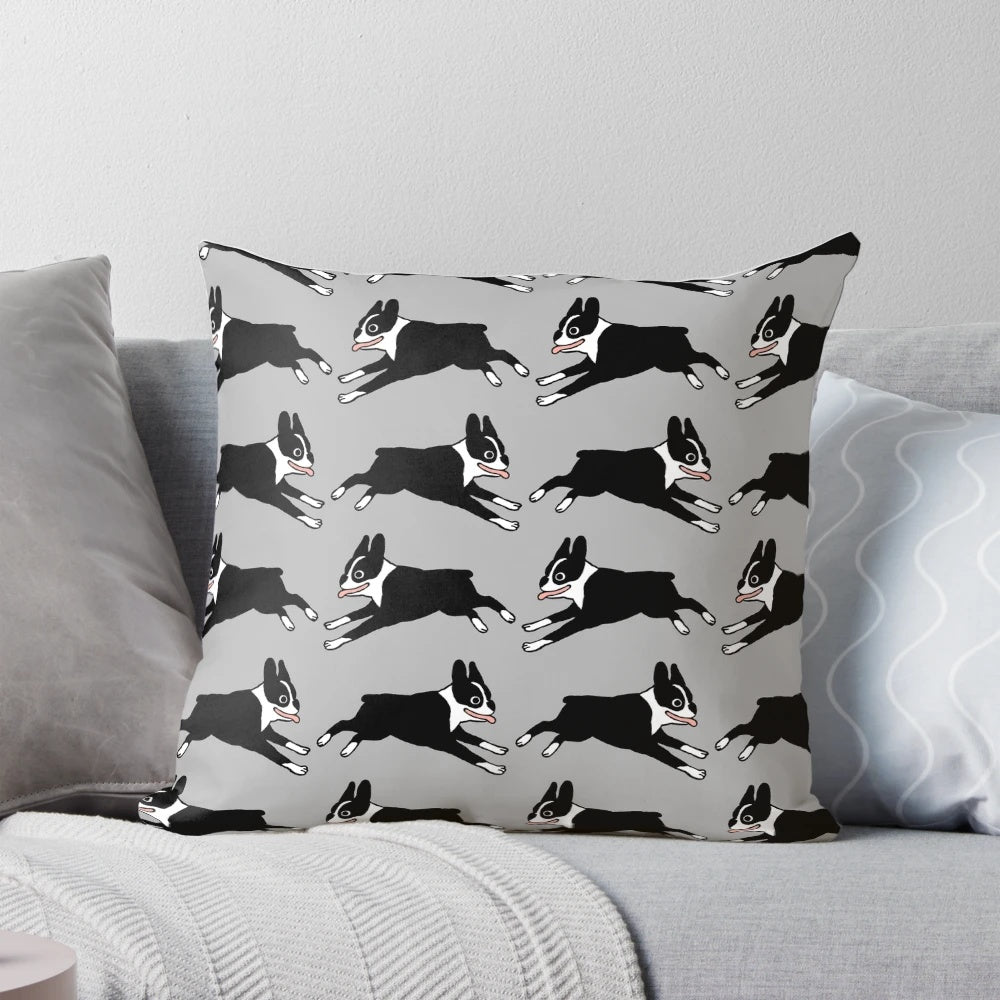 Jumping Boston Terrier Cartoon Dog Pillow