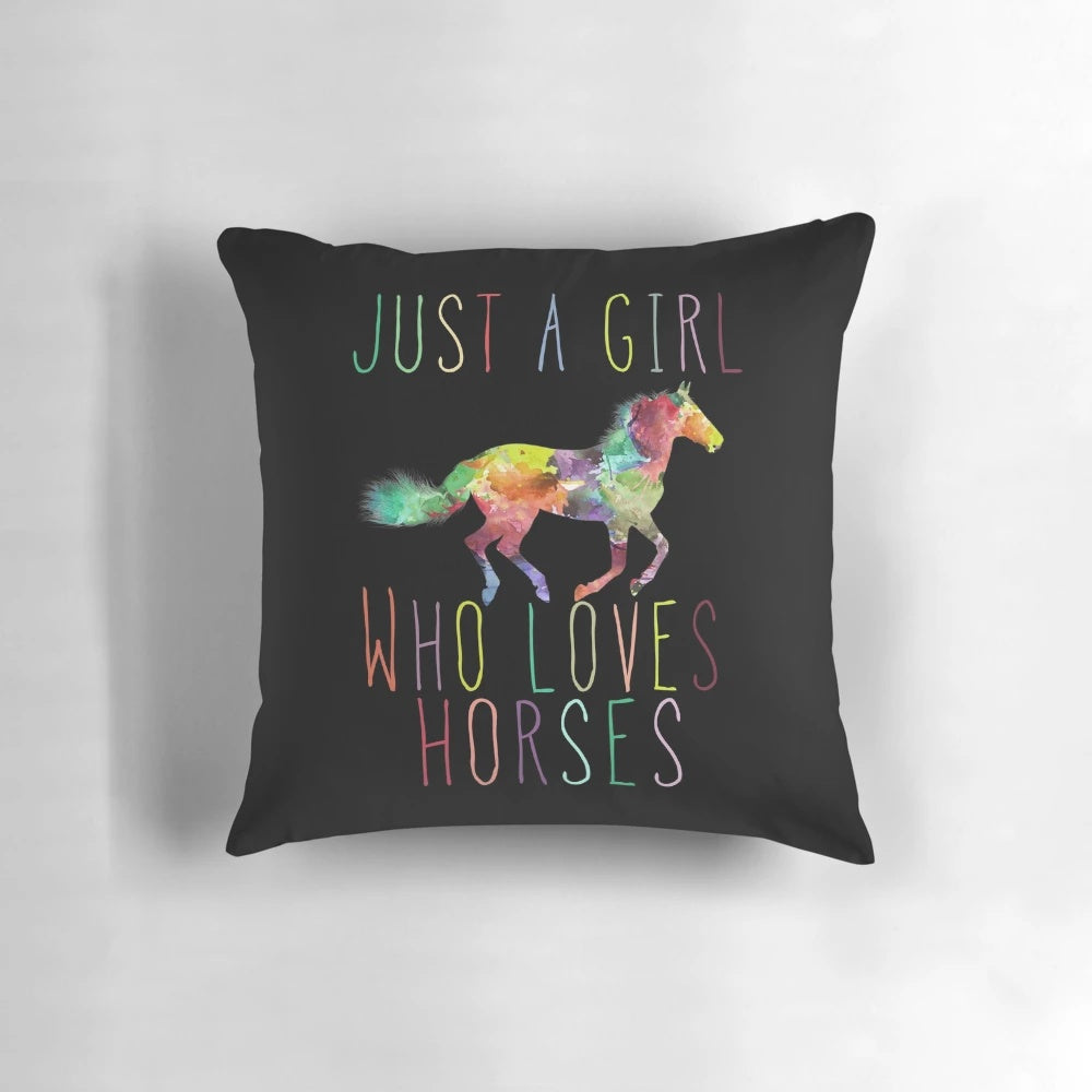 Cozy 'Just a Girl Who Loves Horses' decorative throw pillow for horse lovers