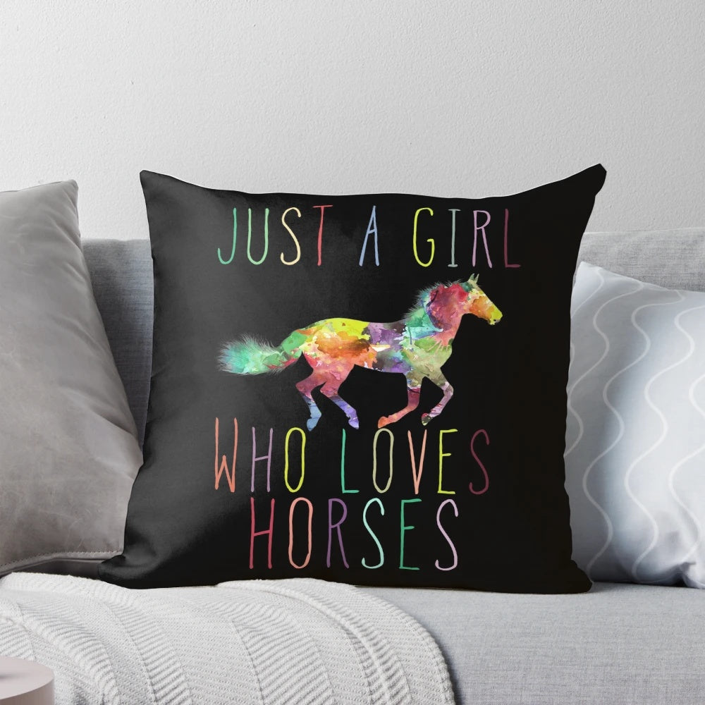 Cozy 'Just a Girl Who Loves Horses' decorative throw pillow for horse lovers