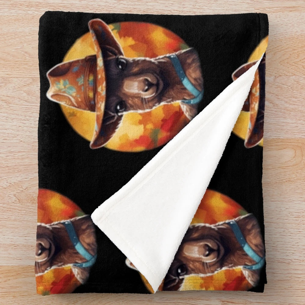 Cute and cozy plush blanket featuring a kangaroo wearing a hat