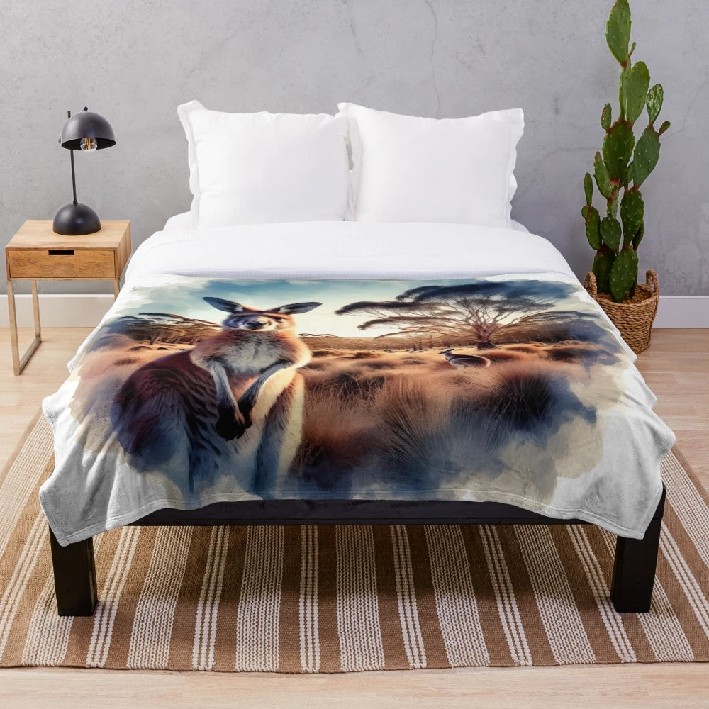 Kangaroo plush blanket with a cute, cuddly design