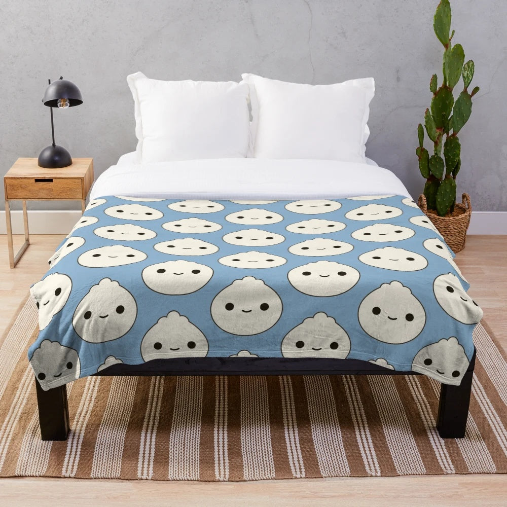 Cute and cuddly bao dumpling plush blanket with kawaii cartoon design