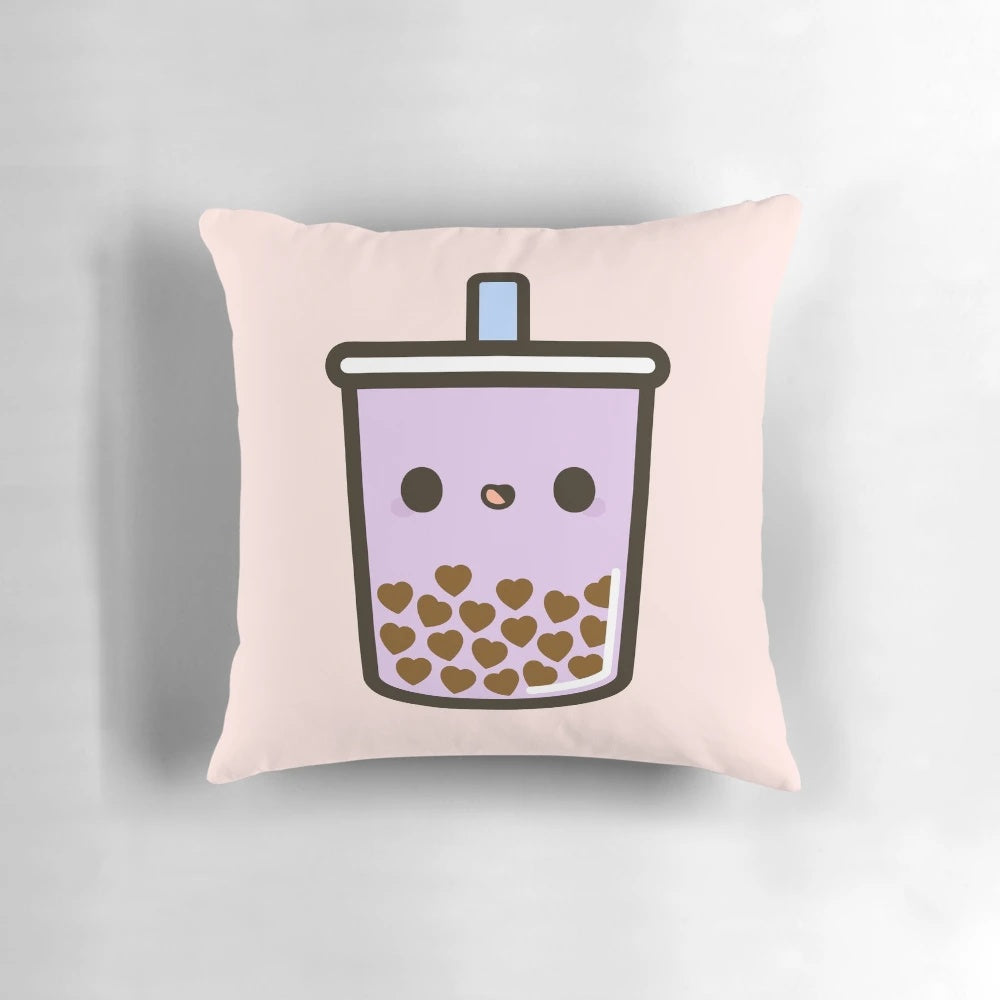 Cute and cozy kawaii bubble tea love heart shaped pillow