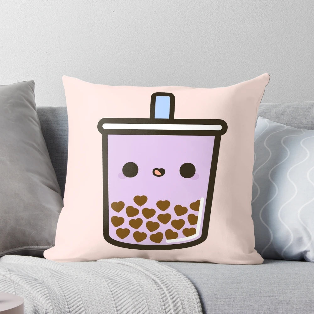 Cute and cozy kawaii bubble tea love heart shaped pillow