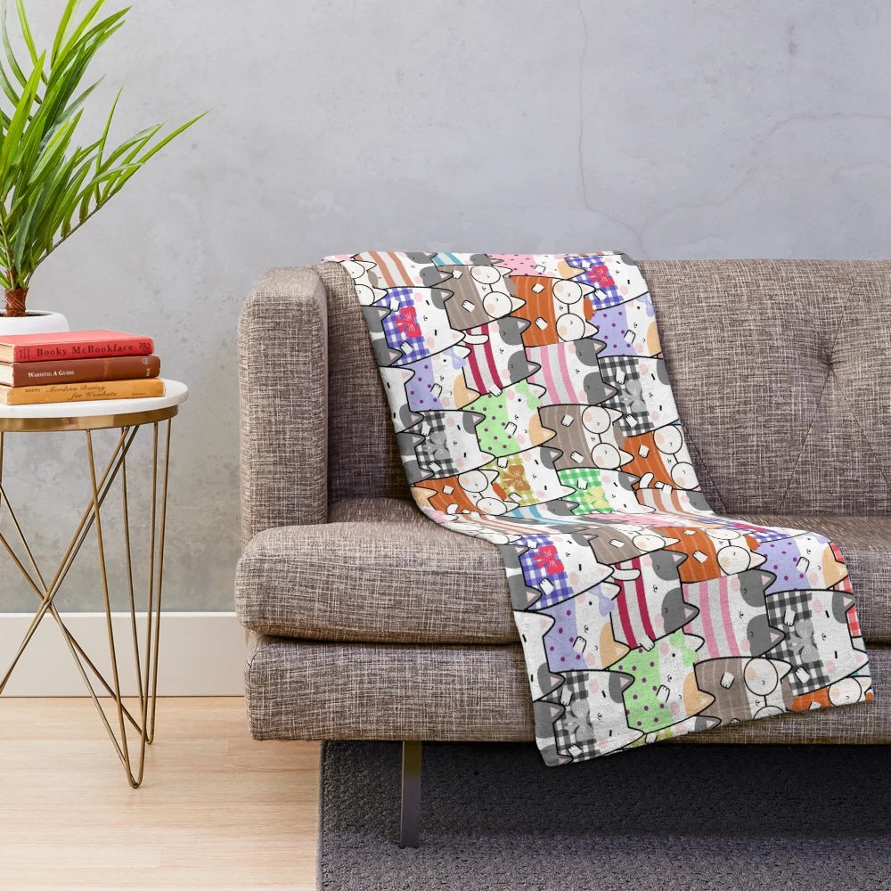 Cute kawaii cat pattern plush blanket