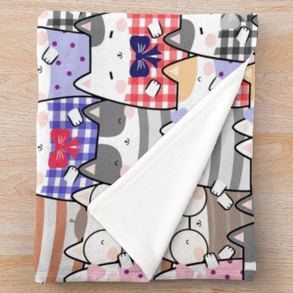 Cute kawaii cat pattern plush blanket