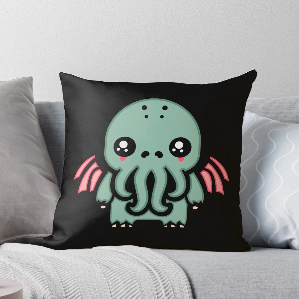 Cute and cuddly Kawaii Cthulhu plush pillow, featuring a whimsical design inspired by the works of H.P. Lovecraft.
