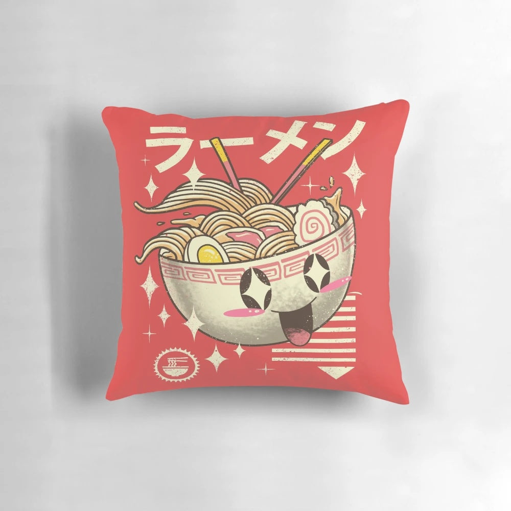 Kawaii ramen pillow, a delightfully soft and plush home decor accent featuring a whimsical ramen design.
