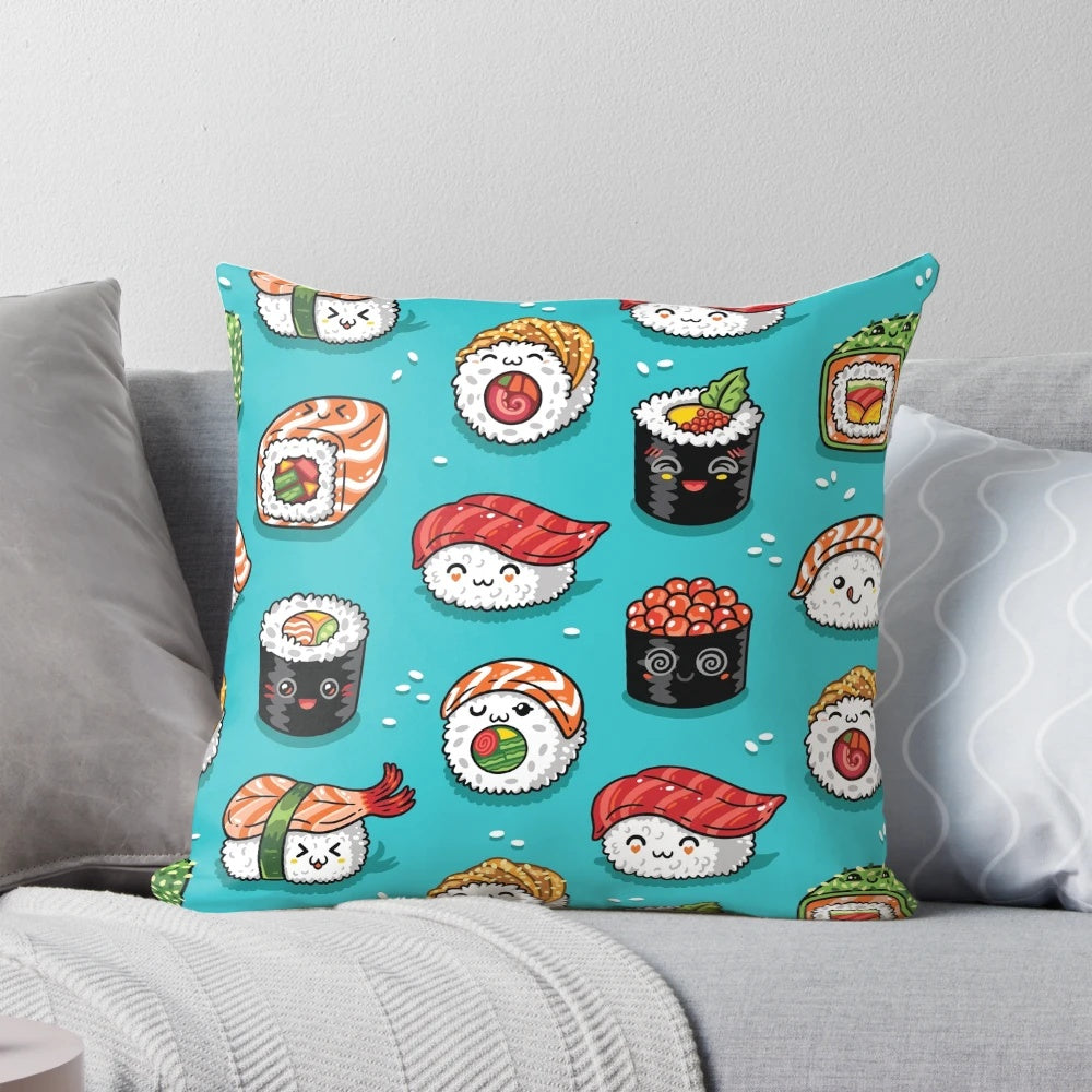 Kawaii Sushi Throw Pillow - Soft, Plush Sushi Emoji Cushion for Cozy Bedroom Decor