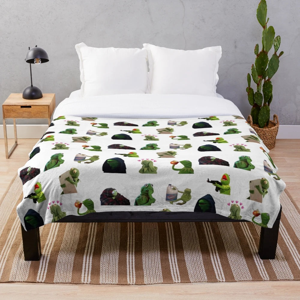 Kermit the Frog meme themed plush blanket