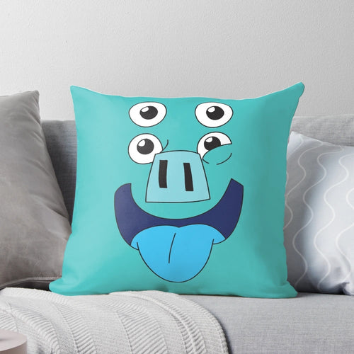 "A soft, plush Kipo-inspired pig face pillow for cozy, post-apocalyptic decor"