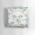 Soft and cuddly pillow featuring an image of a white kitten with big eyes