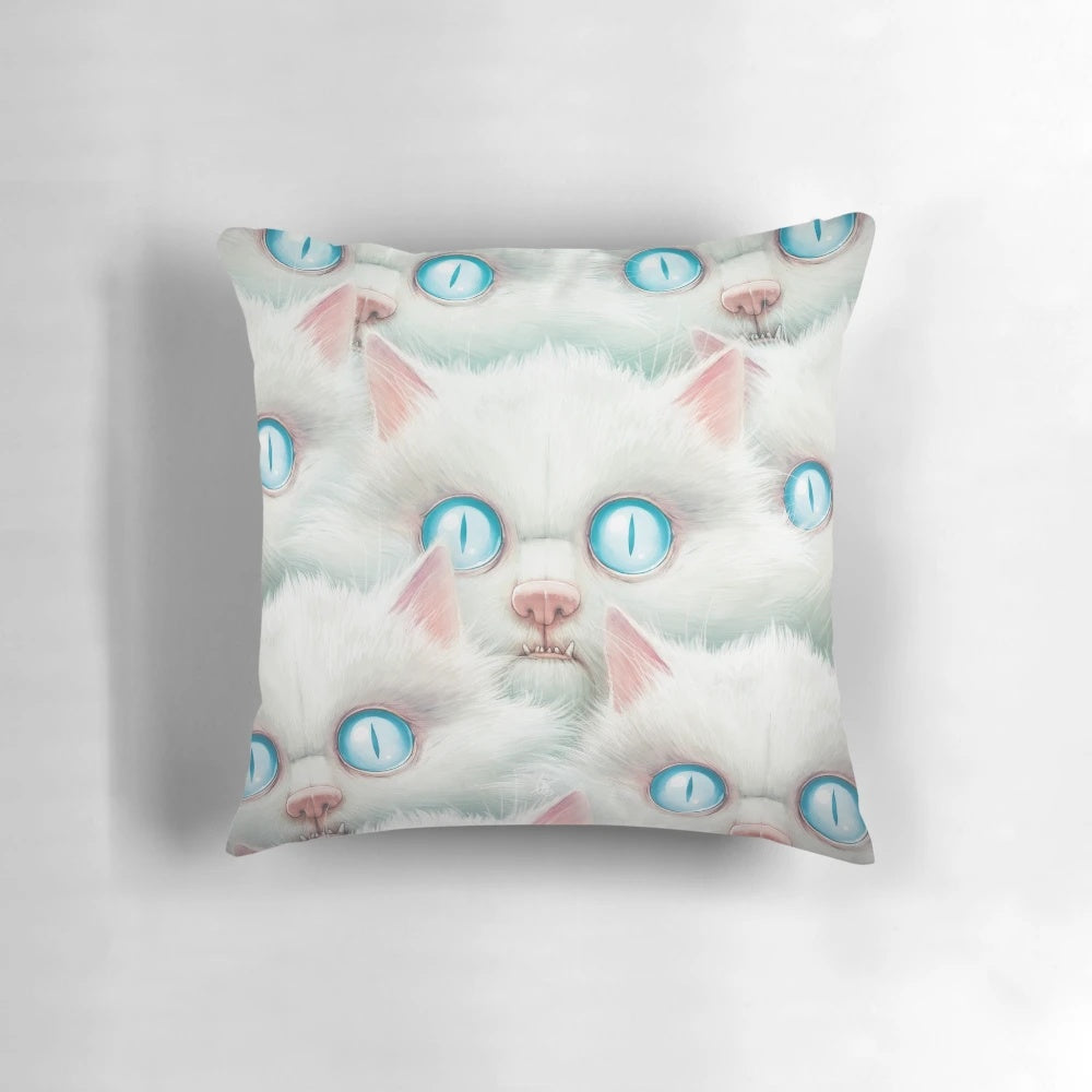 Soft and cuddly pillow featuring an image of a white kitten with big eyes