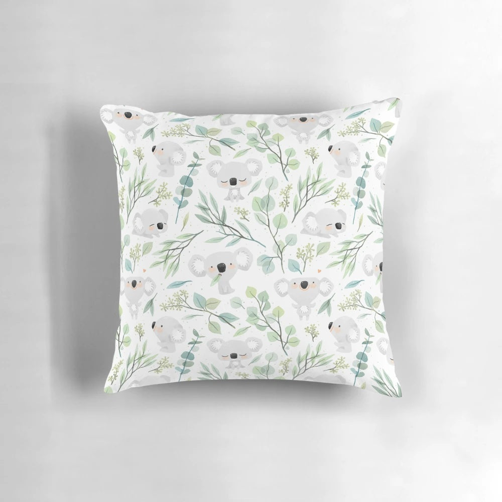 Koala and eucalyptus pattern decorative throw pillow
