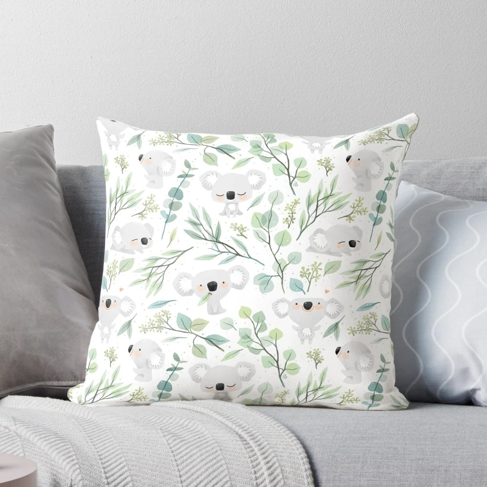 Koala and eucalyptus pattern decorative throw pillow
