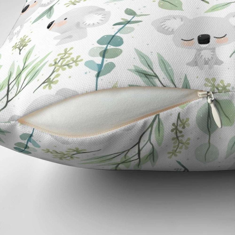 Koala and eucalyptus pattern decorative throw pillow