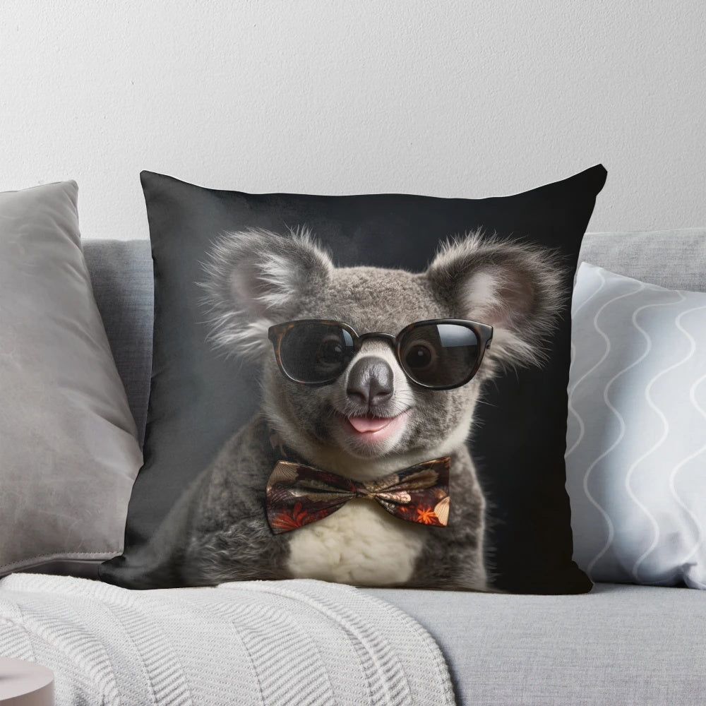 Soft, cuddly koala plush pillow with glasses, perfect for kids and adults