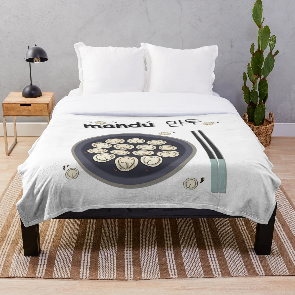Plush blanket featuring a cute Korean dumpling illustration
