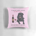 Labrador dog themed throw pillow with wine glass design
