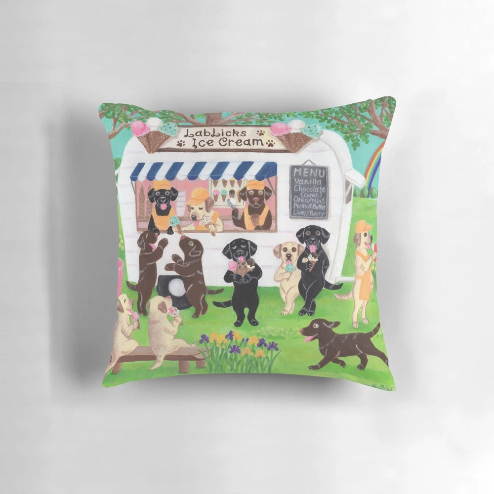 Soft and cozy labrador retriever pillow with a delightful ice cream design