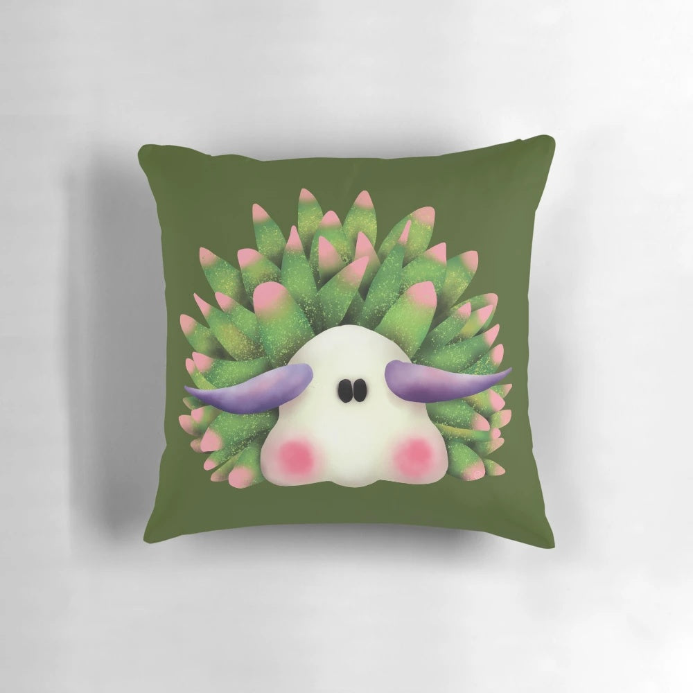 Cozy pillow featuring a colorful leaf sheep sea slug nudibranch, a unique marine mollusc