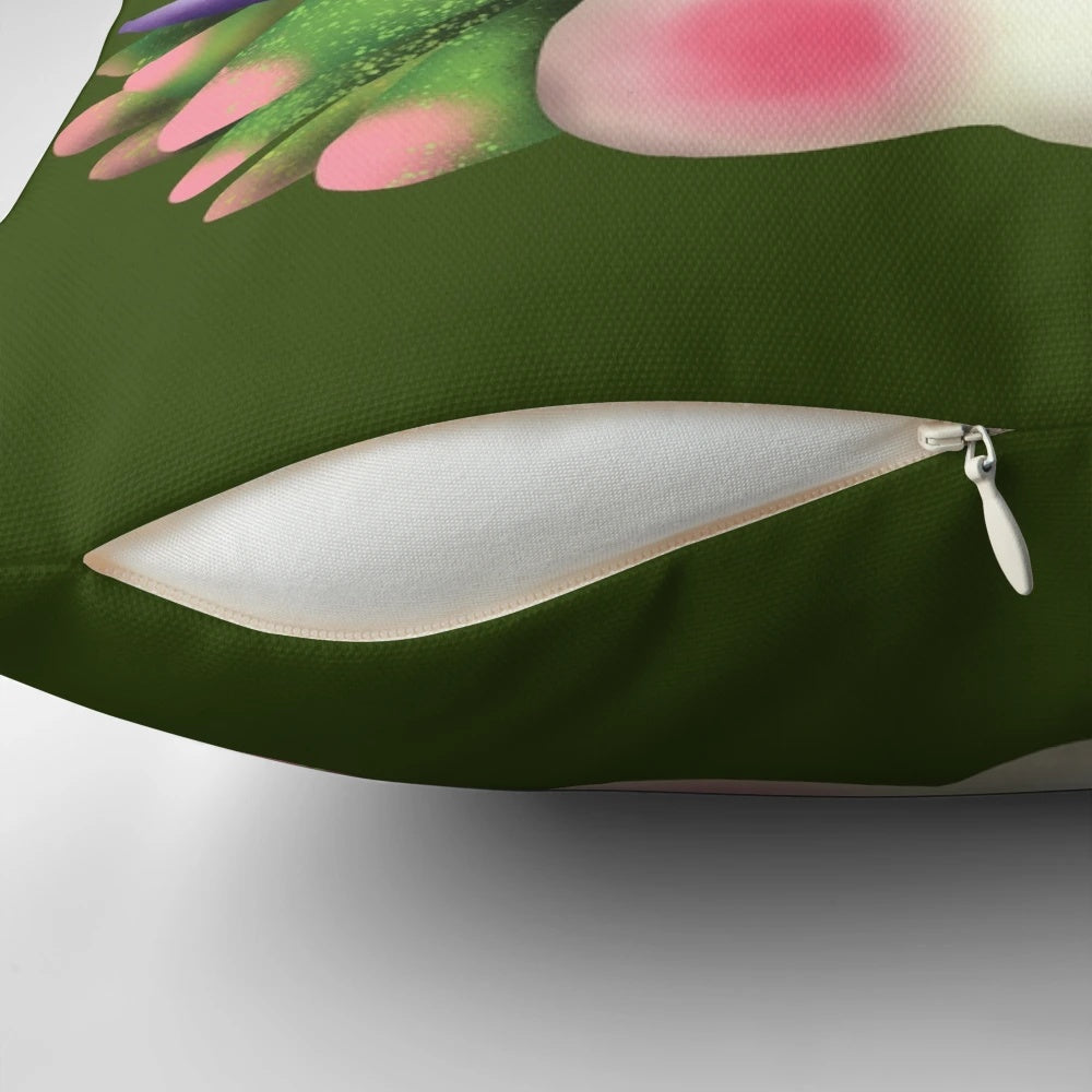 Cozy pillow featuring a colorful leaf sheep sea slug nudibranch, a unique marine mollusc