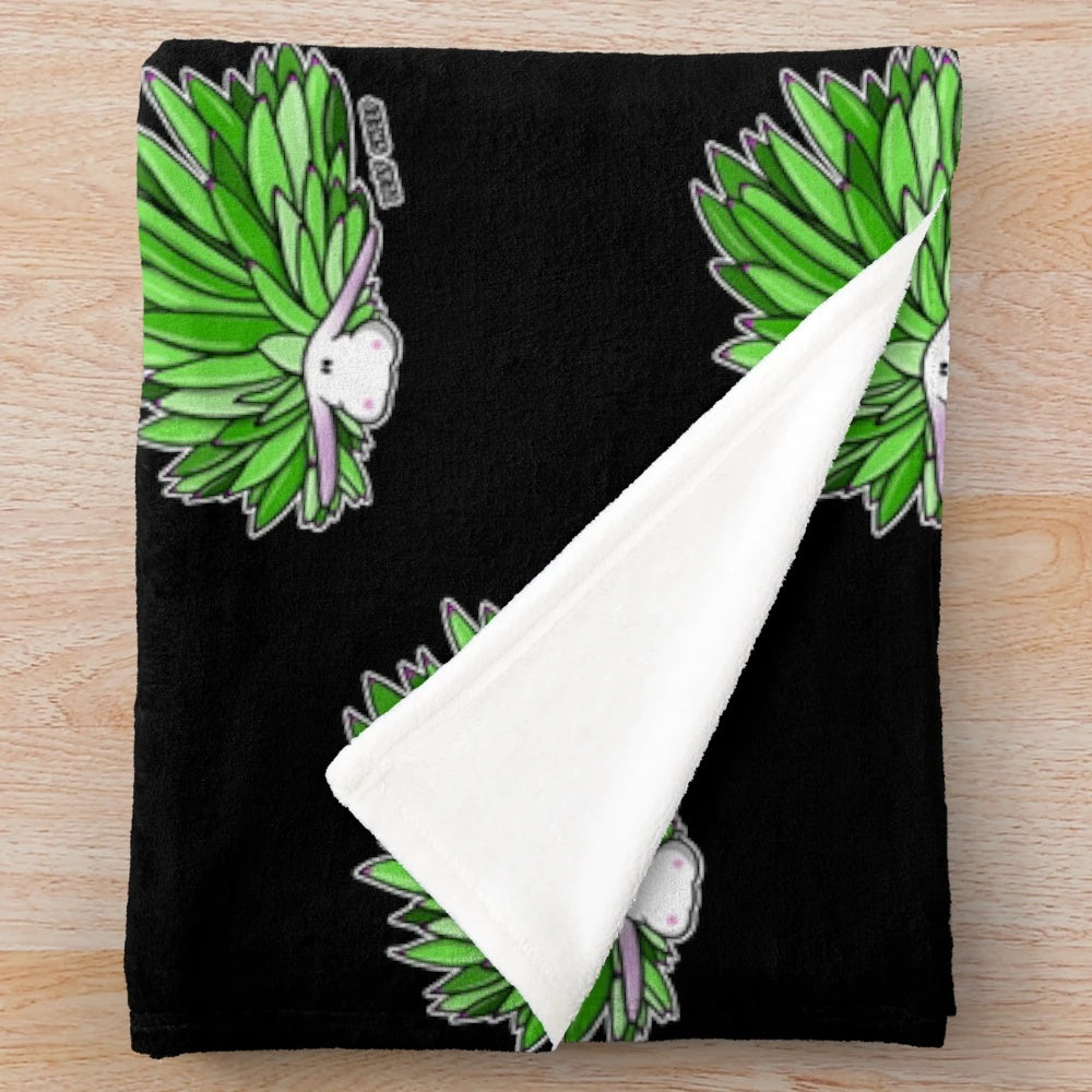 Adorable leaf sheep sea slug graphic plush blanket for kids and biology lovers