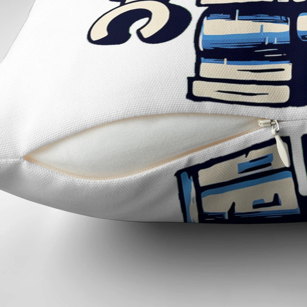A plush, blue robot-shaped pillow with a lego-inspired design, perfect for decorating a gamer's or Lego enthusiast's room.