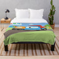 LEO and LIFTY kids plush blanket with cartoon trucks and construction vehicles