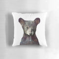 Soft, decorative little bear pillow in black and green watercolor style art