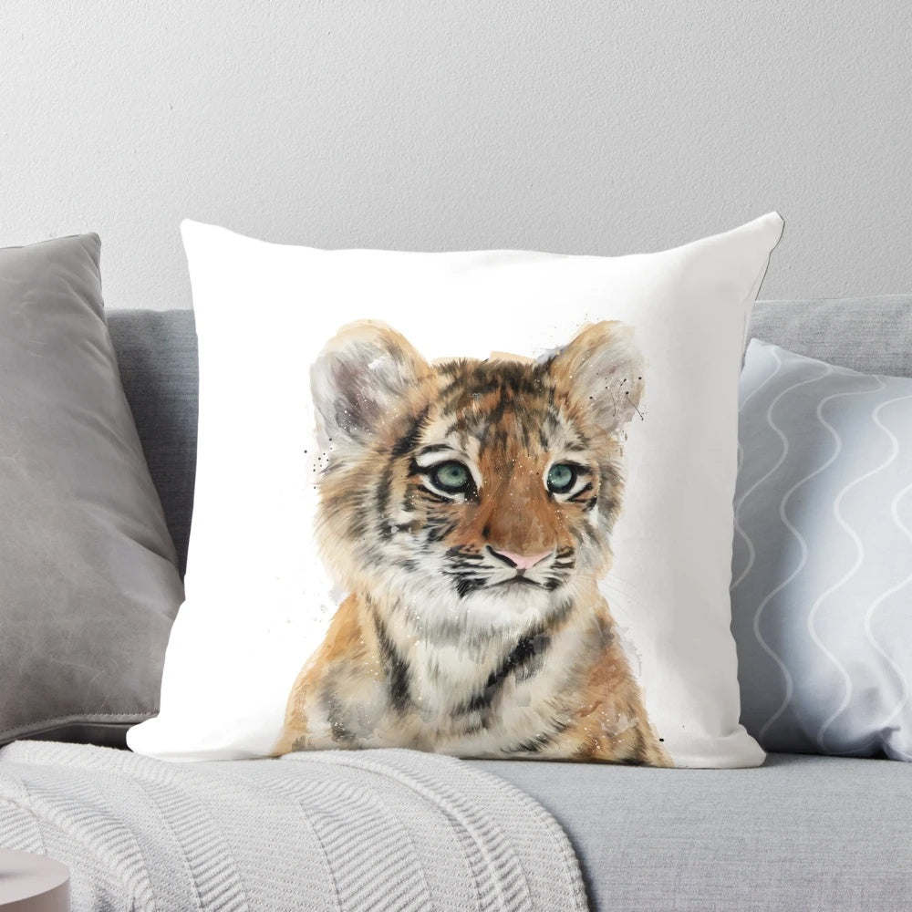 Soft, plush pillow featuring a cute tiger cub portrait