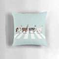 Soft, plush pillow featuring a whimsical llama design inspired by the iconic Beatles album cover