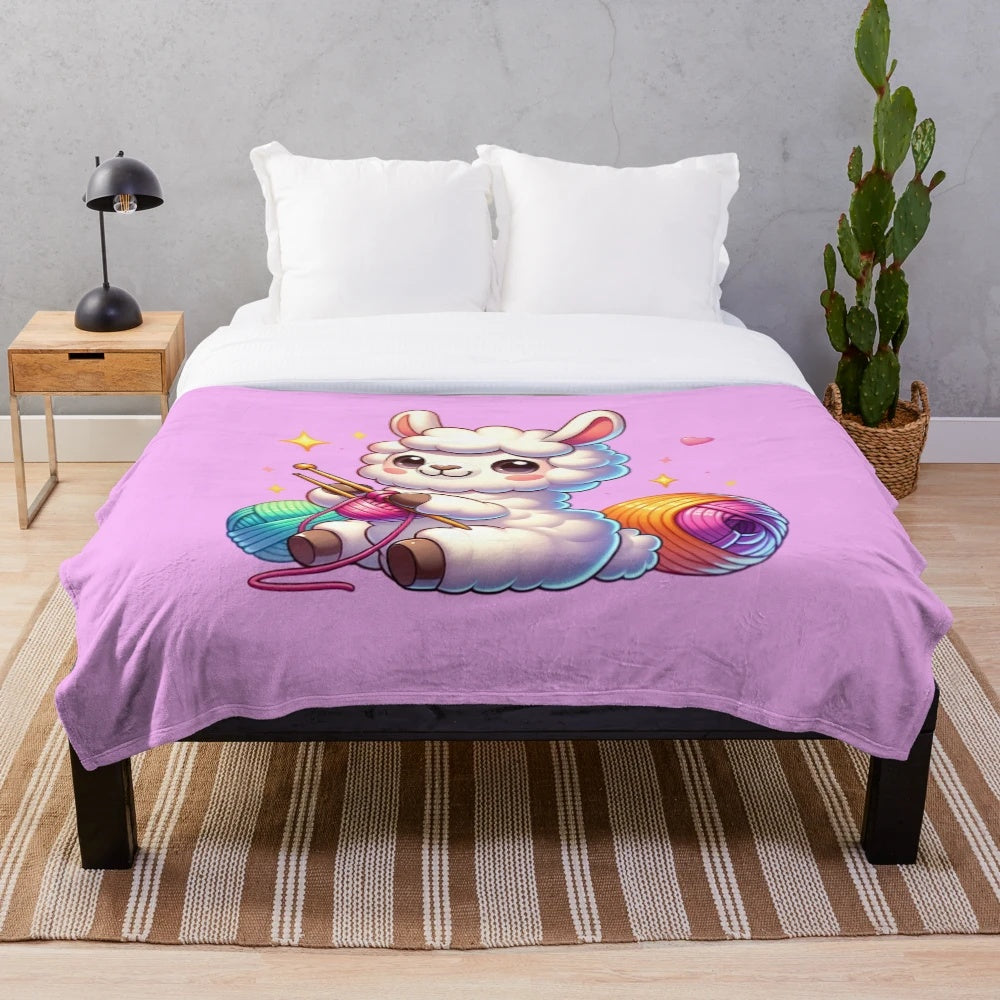 A soft, plush blanket with a cute llama design, perfect for cuddling up.
