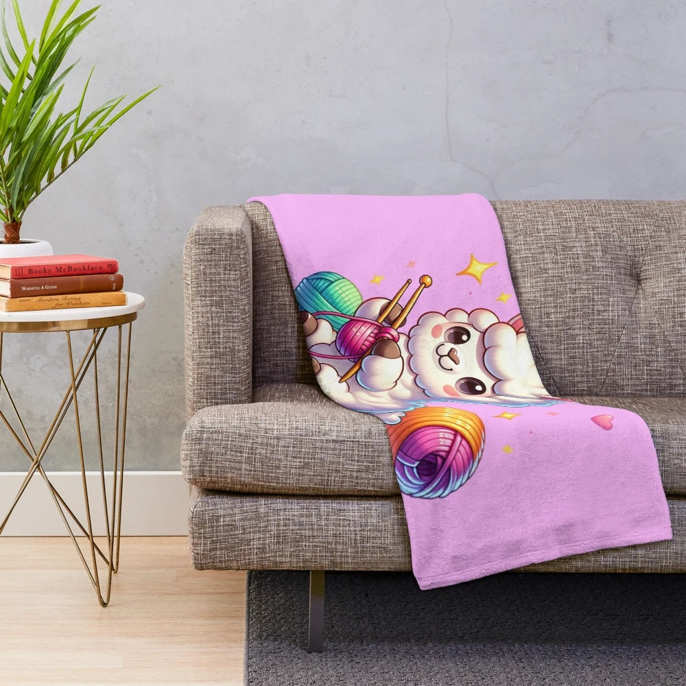 A soft, plush blanket with a cute llama design, perfect for cuddling up.