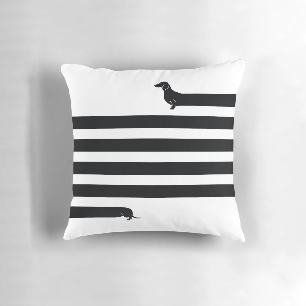 Soft and snuggly long dog pillow featuring a dachshund design