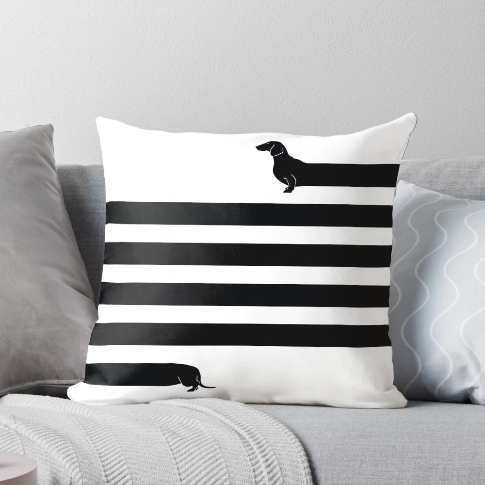 Soft and snuggly long dog pillow featuring a dachshund design