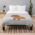 Cute long-haired dachshund painting printed on a plush blanket