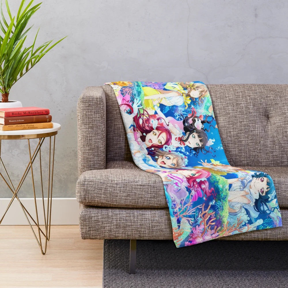 Soft and cuddly love live sunshine aqours mermaid plush blanket