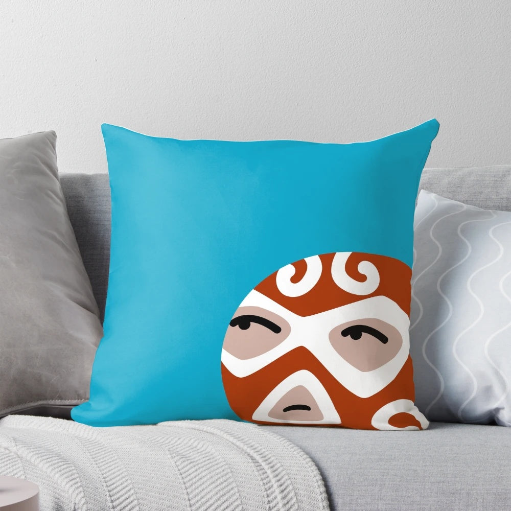 Luchador-themed decorative throw pillow featuring a cute cartoon wrestler character