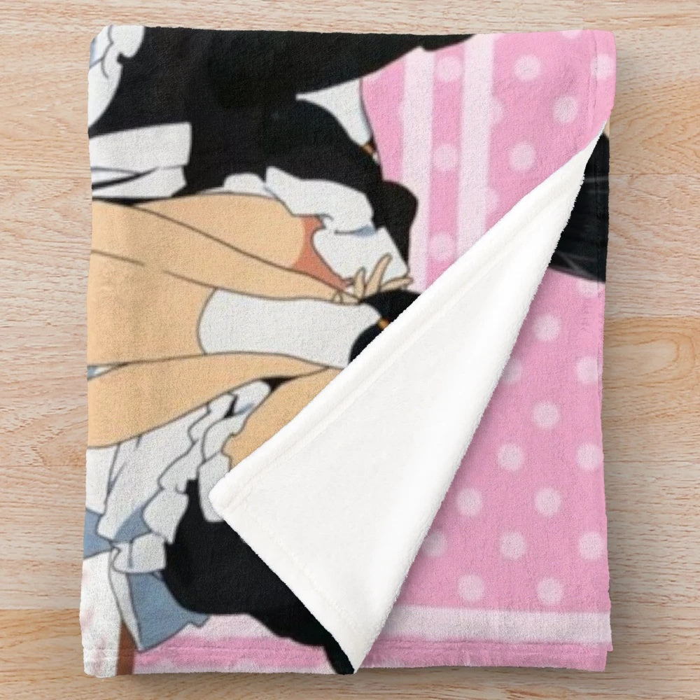 Maid-themed plush blanket with anime-inspired design