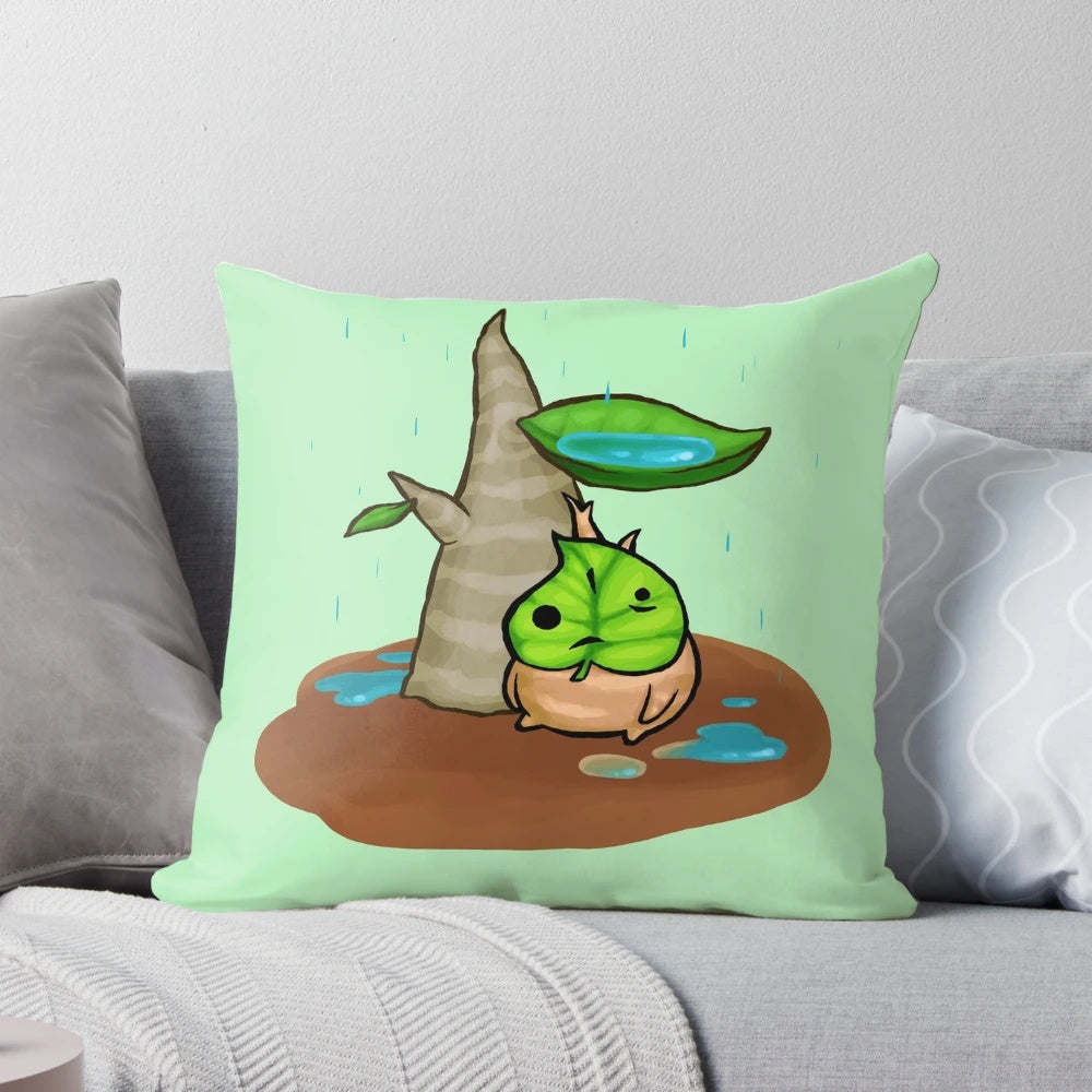 Cozy and cute pillow featuring Makar, the Korok from The Legend of Zelda series.
