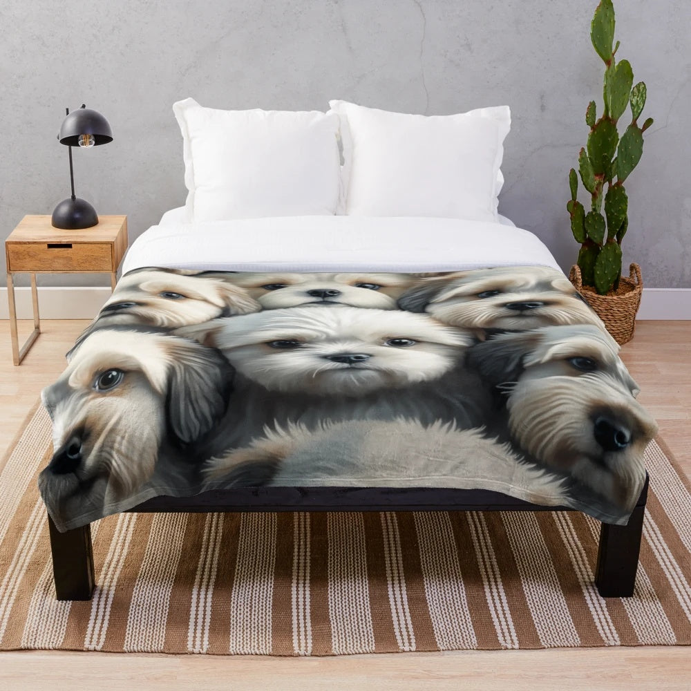Collage of adorable Maltese terrier puppies on a plush blanket