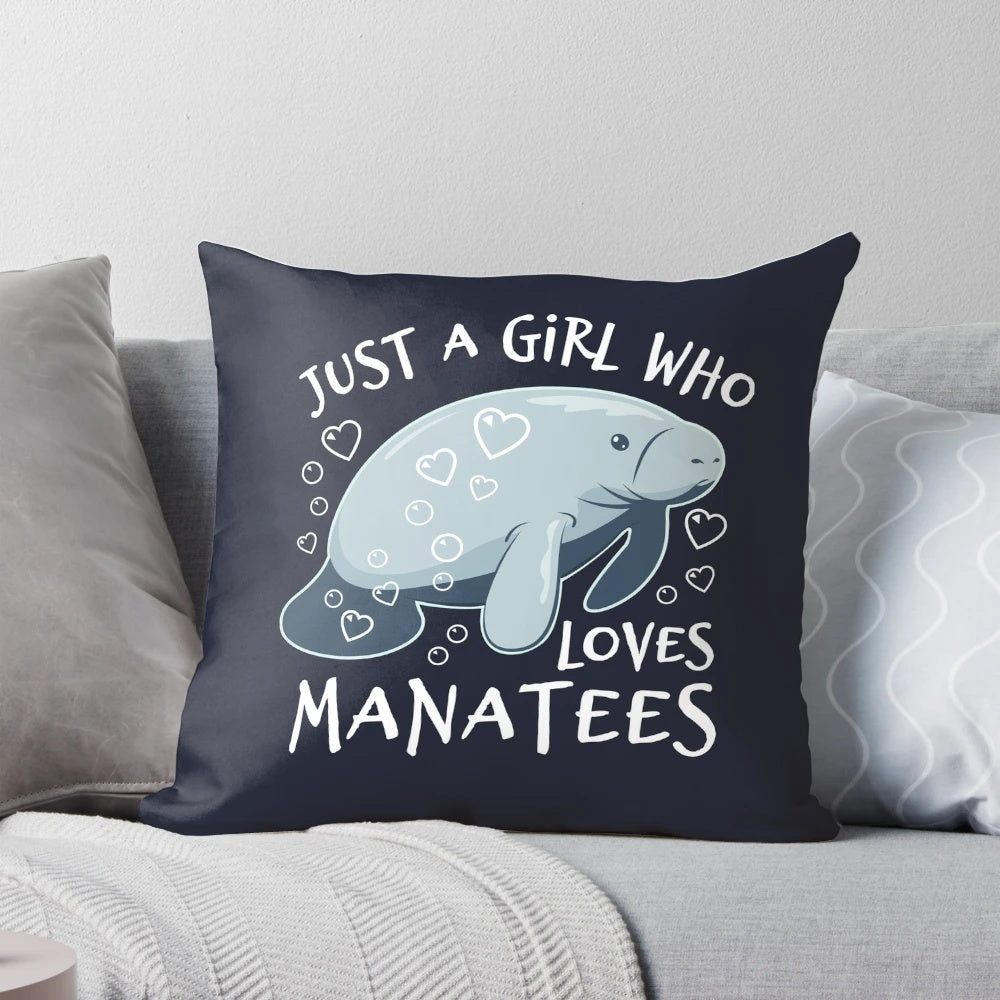 Soft, plush manatee pillow with a cute, friendly design