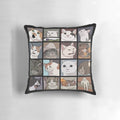 Humorous cat-themed decorative pillow featuring meme-inspired crying/expressive cat faces