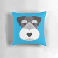 Minimalist vector illustration of a cute miniature schnauzer dog on a white decorative pillow