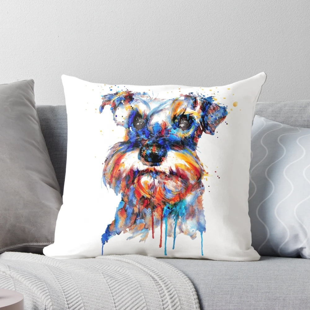 Soft, plush pillow featuring the adorable face of a miniature schnauzer dog