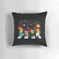 Plush minions walk in Christmas-themed pillow